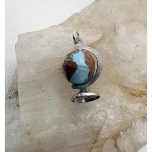 Vintage Sterling Silver 925 Spinning Globe Charm Moving Travel World Pendant